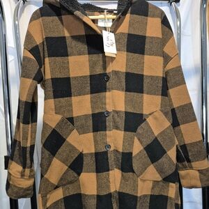 Women's Checkered Cape Coat - Black and Brown